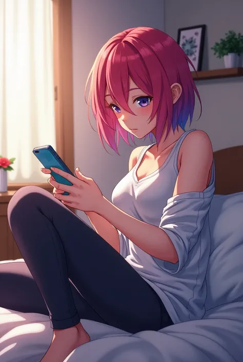 Create an anime image of alpha of mobile legends sitting and playing games in phone 