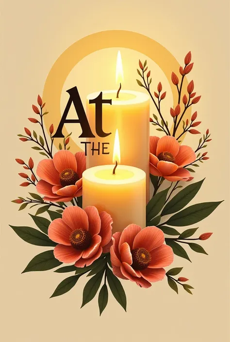 Crie um logotipo vibrante para at theTURALLE AROMAS, presented in the lyrics "at the" Modern interlocking capital letters stylized with images of scented candles. Use golden colors, warm and fluid lines to convey a feeling of comfort and the fascination of...