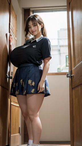 (Japanese fat girl, young, Morbidly obese), (dark blue, school uniform, very very short skirt, roll up the skirt), (Full body display down to the toes) , (completely transparent , T shirt, white, cute animals printed) , (standing, Open legs, open street), ...