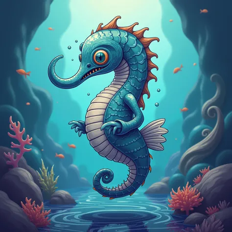 (Best Quality,Extremely detailed depiction,Incredible high resolution),Deformed Character,Seahorse,Mascot character,SeaArt logo:1.5,