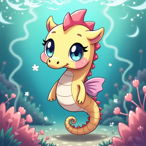 (Best Quality,Extremely detailed depiction,Incredible high resolution),Deformed Character,Seahorse,Mascot character,cute,background:SeaArt logo:1.3,High quality anime,