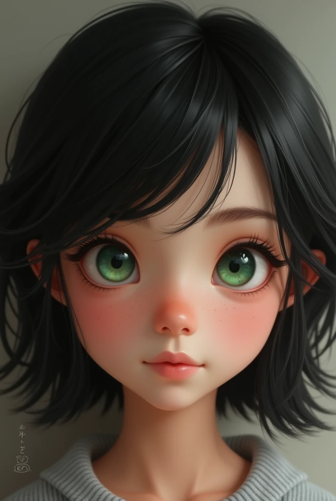 Creates the image of a teenager , black hair with highlights, green eyes, Make the picture realistic 