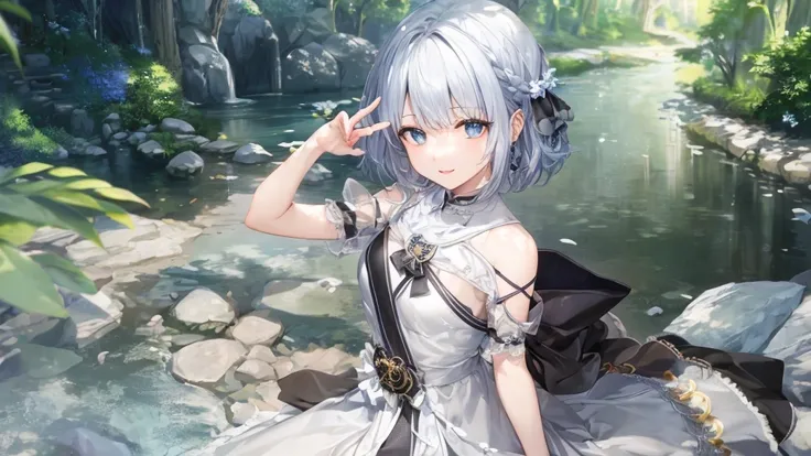 Ultra HD,Look at the viewers, and, 20 years old, 非常にShort Hair, Long bangs between the eyes, Pale blue eyes, Very detailed,(masterpiece、Best Quality),Gray Hair、Laughter、wonderful, Silver Hair, iris, Short Hair、Small face、明るいsmile、(Detailed face) ,Professio...