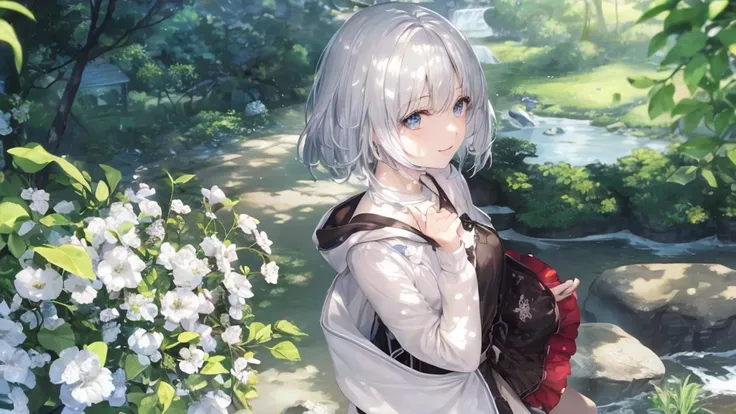 Ultra HD,Look at the viewers, and, 20 years old, 非常にShort Hair, Long bangs between the eyes, Pale blue eyes, Very detailed,(masterpiece、Best Quality),Gray Hair、Laughter、wonderful, Silver Hair, iris, Short Hair、Small face、明るいsmile、(Detailed face) ,Professio...