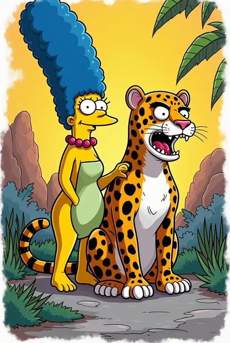 Drawing of an anteater and a jaguar in the style of the Simpsons drawing 