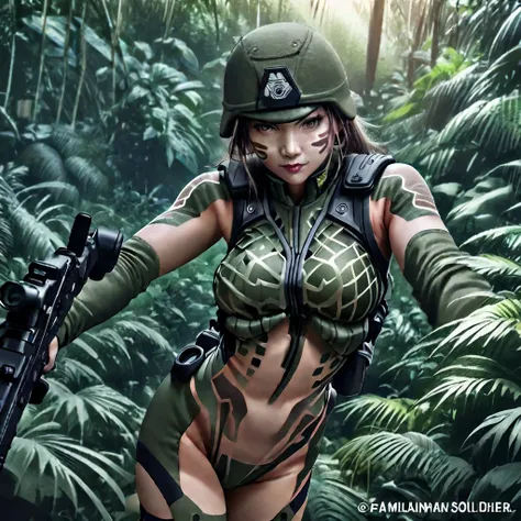 (a female soldier in a sheer combat uniform:1.5), stealth infantry combat group, multiple invisible female soldiers, blurry body...