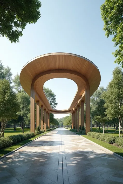 Design me a park entrance that has a roof covering 269 m