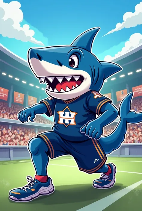 Shark mascot of a third-year elementary school interclass team 