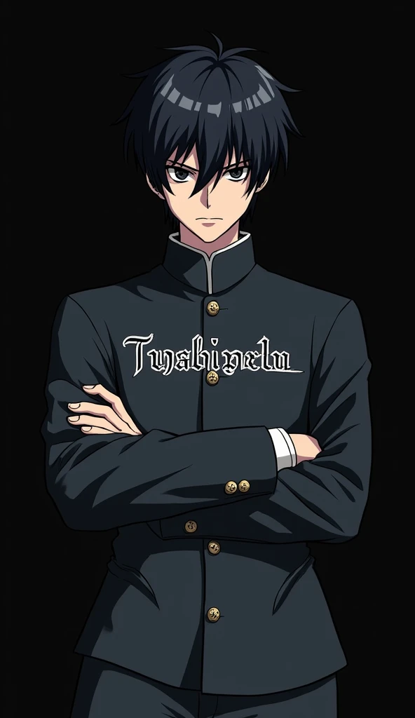 Tcolonolonolonolonolonolonolonolonolonolonolonolonolonolonolonolonolonolonolonolonolonolonolonolonola The Really Tall Short black haired anime boy with black eyes wearing a black Gakuran Outfit, Crossed arms, Expressionless Look on face,Name "Tcolonolonolo...