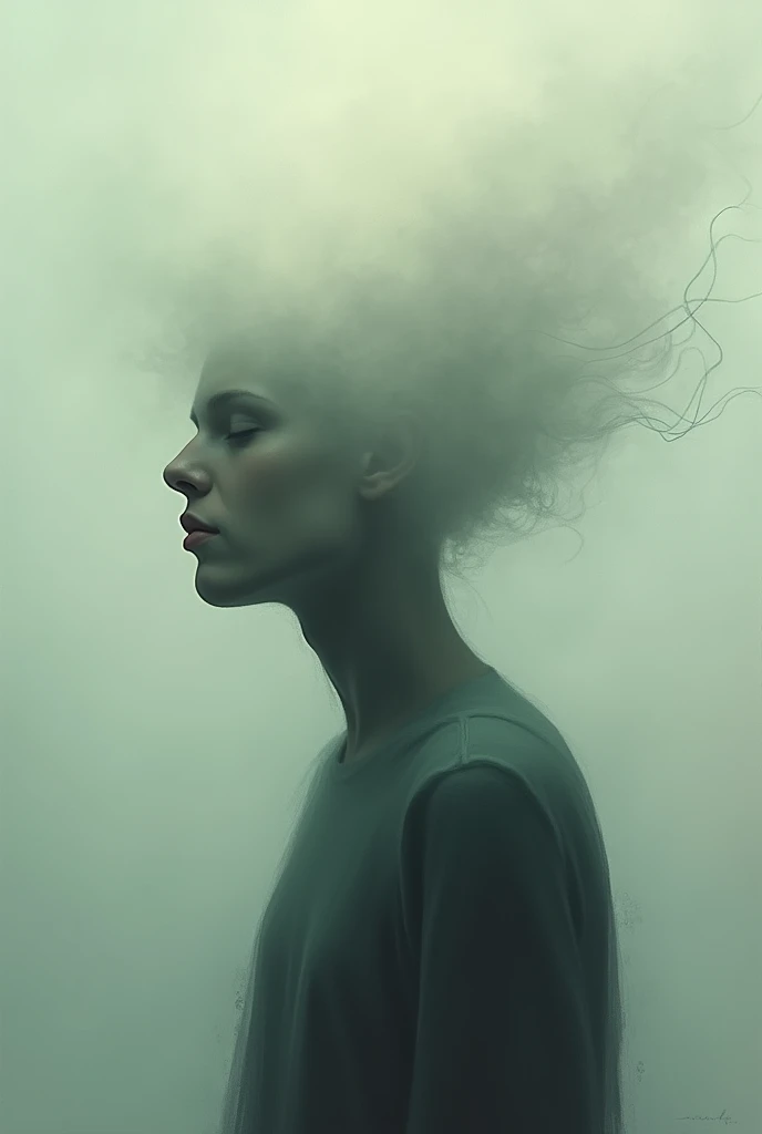 A 2d drawing of A person who has a lots of fog in their brain