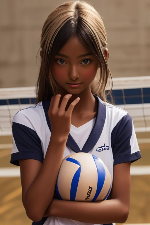 (((( one girl )))), Put your hand over your mouth、Beautiful breasts、 Brown eyes, ((Gal Hairstyles)) blonde, girl, (Eye and facial details:1.0), break, (masterpiece, Highest quality, Very detailed, Detailed face, 8k),( dark skin:2.05 ), ( open mouth ),(((( ...