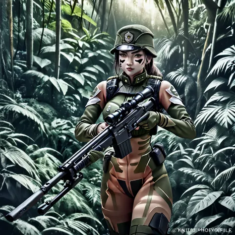 (a female soldier in a sheer combat uniform:1.5), stealth infantry combat group, multiple invisible female soldiers, blurry body...