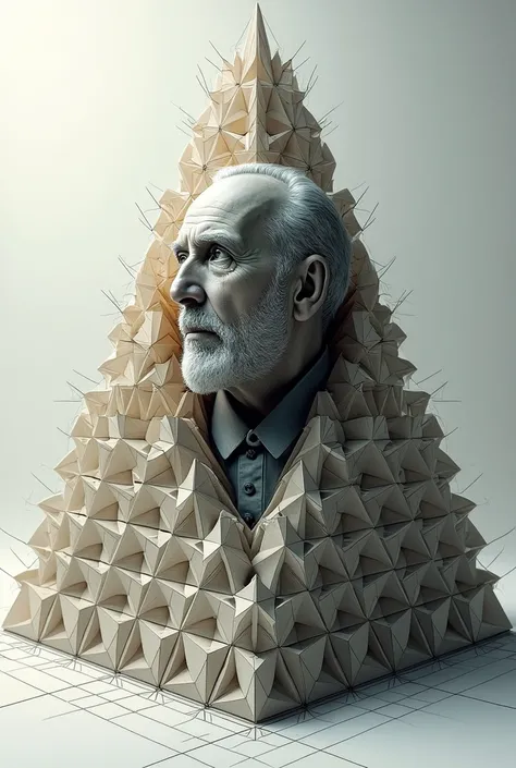 Photo of the Sierpinski pyramid including a photo of the respective author who is Waclaw  