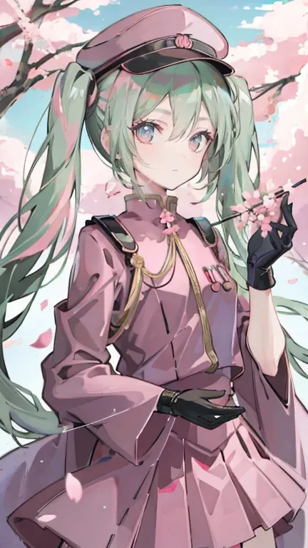 ((masterpiece)), (((Best Quality))), ((Very detailed)), colorful, High resolution, One girl, Alone,((pink)), Senbonzakura_(Vocaloid), cherry blossoms, Upper Body