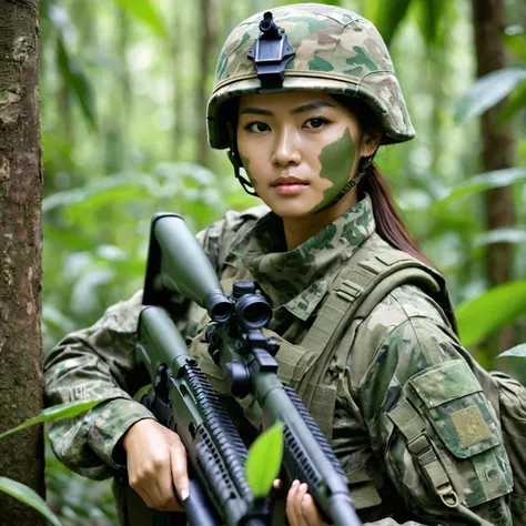 ((several female soldiers with camouflage paint on their naked bodies:1.5))、stealth infantry combat group、invisible female soldi...