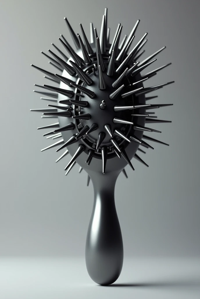 Create me a hairbrush with metal spike-shaped bristles  