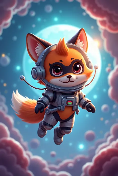 cartoon, full body, furry, zorro, fox, astronaut suit, fantasy environment, short stature, camera rotation angle, floating in space 