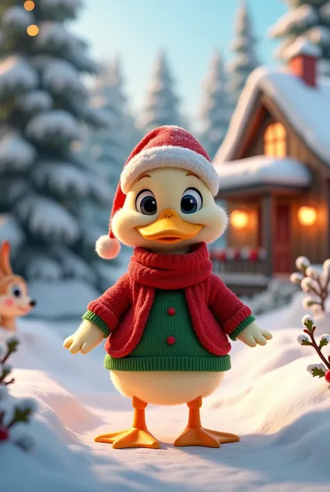 duck in christmas outfit 3d cute animation