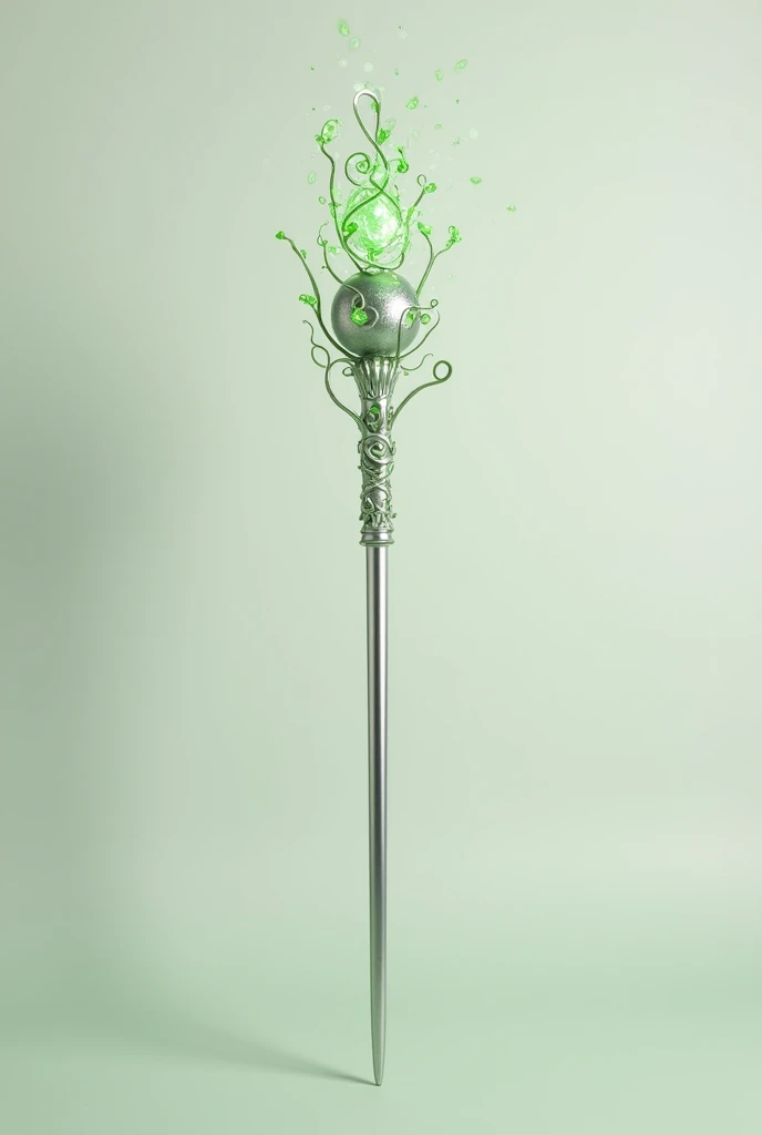 A silver wand with a few simple green decorations