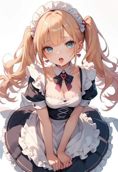 A girl with twin tails wearing a maid outfit begging