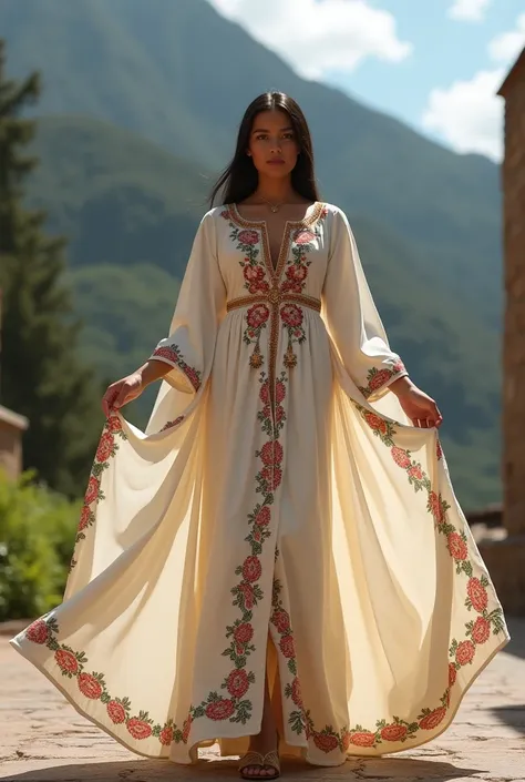 Original, beautiful and elegant university graduation dress with touches of embroidery from the Peruvian Andean culture worn on an Andean woman