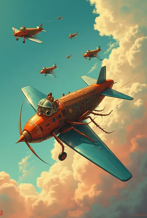 Music album cover that has a drawing of airlines commanded by cockroaches