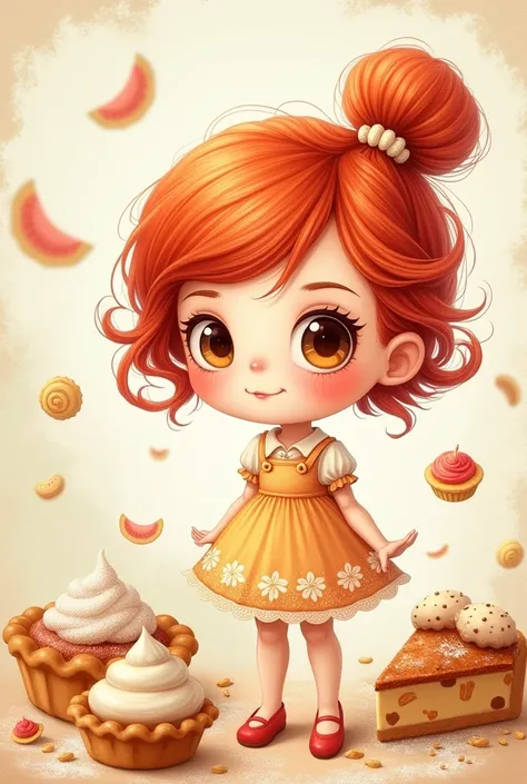 drawing of a pastry girl with red hair