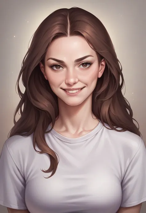 ((High resolution)) ((Best quality)) ((High Detail)) ((Masterpiece)) 1 beautiful girl, single, beautiful, A thin smile., Long hair, Brown hair, A thin smile., Bite the lip., Light blush on the cheeks, serious, Smirking / Smiling with satisfaction, Wearing ...