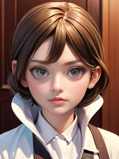 Best Quality, masterpiece,  (Realistic:1.2), 1 girl, Brown Hair, Brown eyes,Front, Detailed face, beautiful eyes