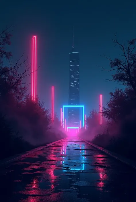 A gamer style wallpaper with lofi style night lights, design, people are not real 