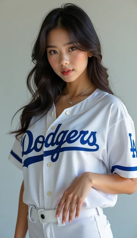 ８K、High resolution、A woman who looks like Mari Takamiya、Ample breasts、Dodgers uniform、It feels like a photo book