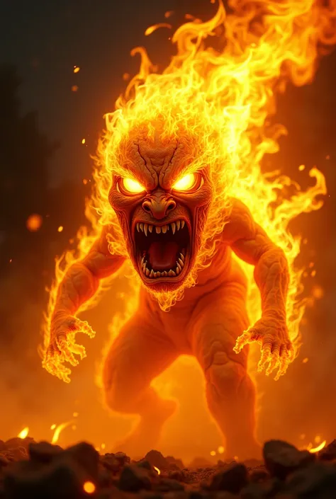 Yellow fire flame with angry face 