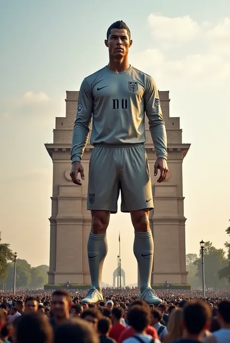 Cristiano Ronaldo statue in India Gate middle of crowd
