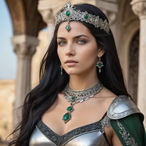 
hair: Her long black hair remains loose, but now adorned with a simple tiara, without the extravagant trappings of his former life. This symbolizes his humility and his move away from dark mysticism..

clothes: She wears more functional combat attire., a ...