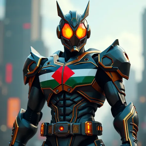 Kamen rider  Hero with glowing eye wear Palestine flag big patch on the chest