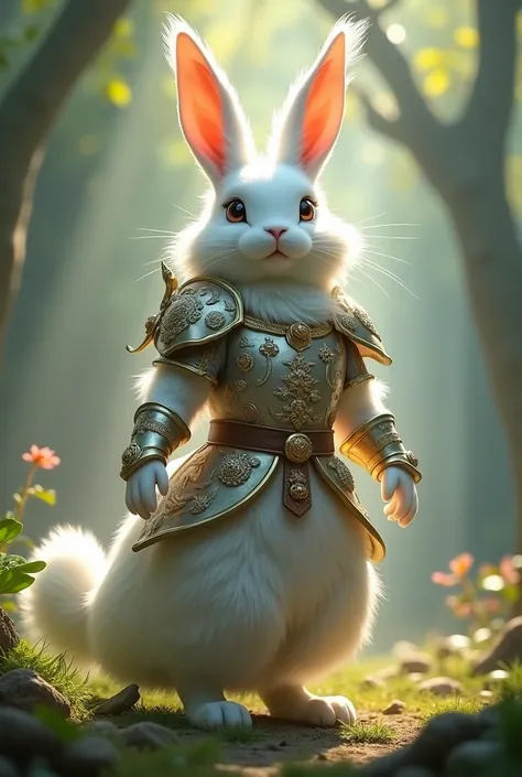 draw me a daemon that is a white rabbit, that looks like a warrior, but it must be tender and intelligent