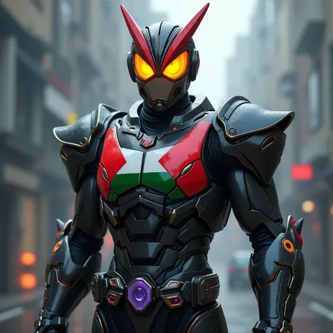 Kamen rider  Hero with glowing eye wear Palestine flag big patch on the chest