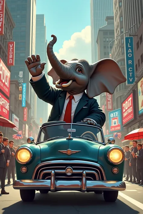 Elephant going for Election in a car