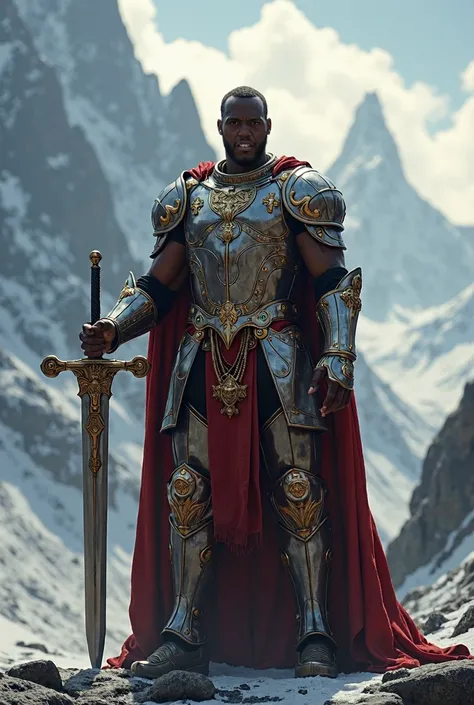 Black man in armor and sword, moving mountains using faith in Jesus 