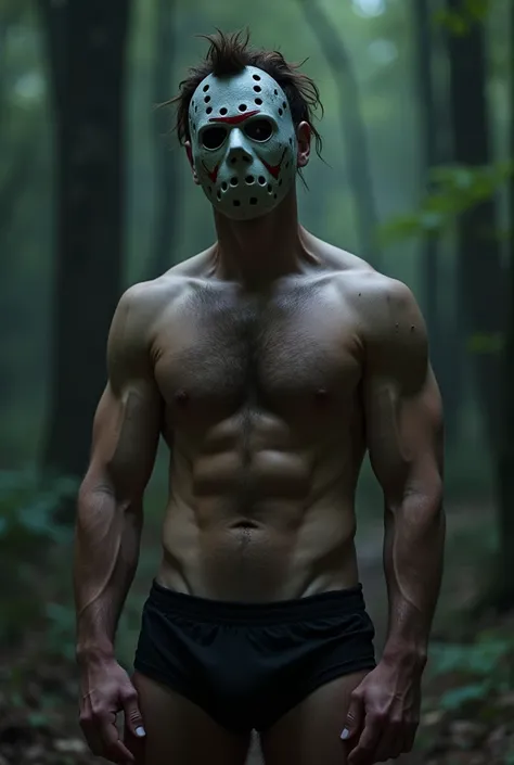 jason voorhees , naked fuckyng young muscle boy,  gay sex sexy hairy chest in jockstrap on the night woods on hallowen 
