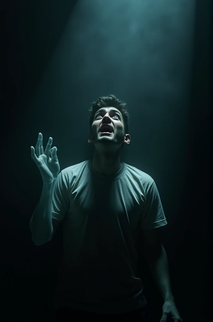 A terrified young man frozen in place, with a ghostly hand on his shoulder. The scene is dark and suspenseful, with only the hand and the mans fearful expression illuminated.

This structure and prompts will give a gripping horror experience in just a shor...