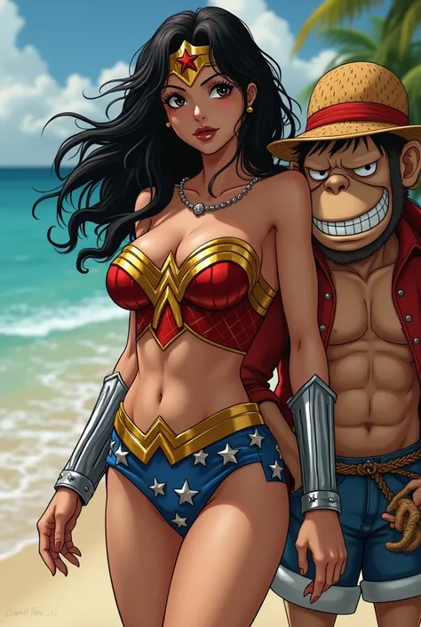  Wonder Woman from DC Comics Naked Having Sex with Monkey D. Luffy from One Piece
