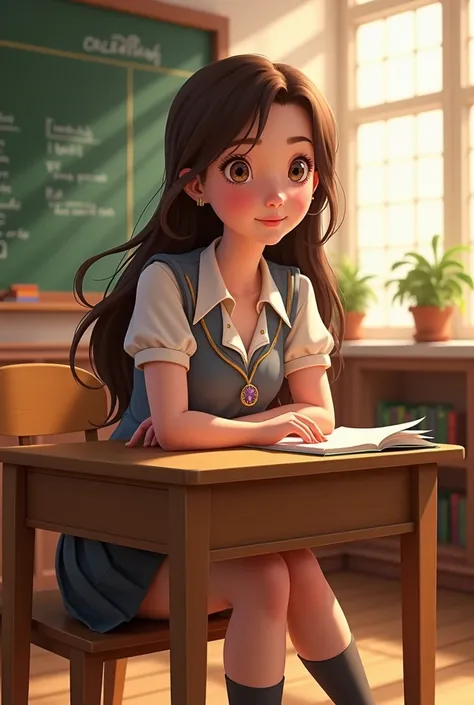 School girl, in class, cleavage, Disney style 