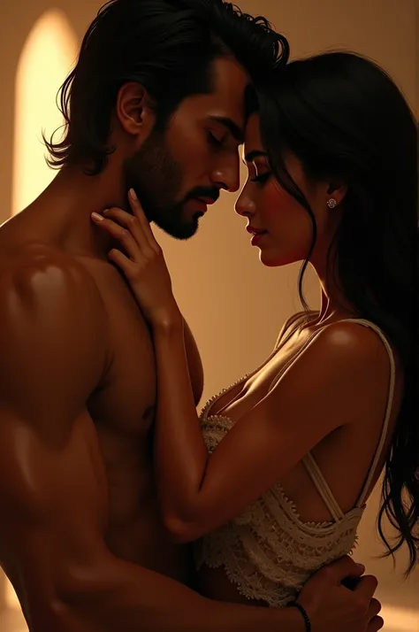 Handsome Persian man and beautiful  indian  woman  potential of making love.