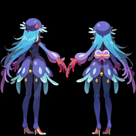 (((Best Quality))) , ((full body)), multiple views, reference sheet, pkmn, monster girl, jellyfish,