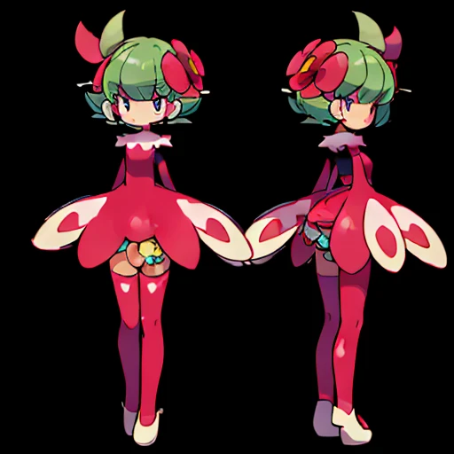 (((Best Quality))) , ((full body)), multiple views, reference sheet, pkmn, monster girl, flower,