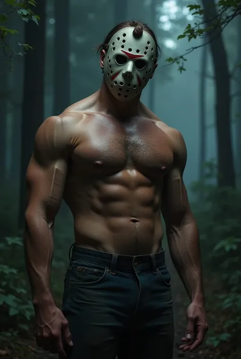 jason voorhees fucking young muscle boy , naked hairy chest on jockstrap suspensory, gay sex victim  on the night woods on hallowen 
