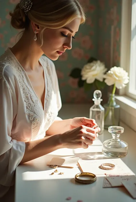 inspired by the work of photographer Myron Edwards: Personal Touches: Photograph any personal items the bride incorporates into her getting-ready routine, such as a family heirloom, a special gift from her partner, or a handwritten note.