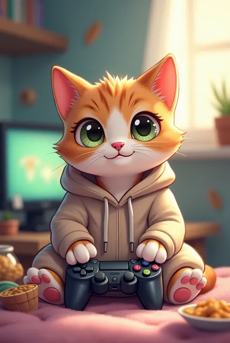 Cute stoned girly cartoon cat gamer stoner