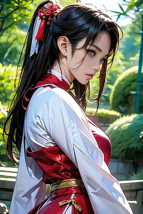 Best Quality, masterpiece, High resolution, Wuxia 1 girl, Chinese dress, Super gorgeous face, Super gorgeous eyes, Super gorgeous hair, Kung Fu Battle